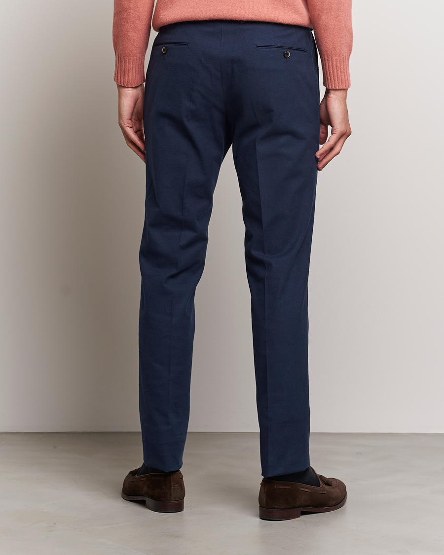 Herre | Bukser | PT01 | Slim Fit Pleated Cotton Flannel Trousers Navy