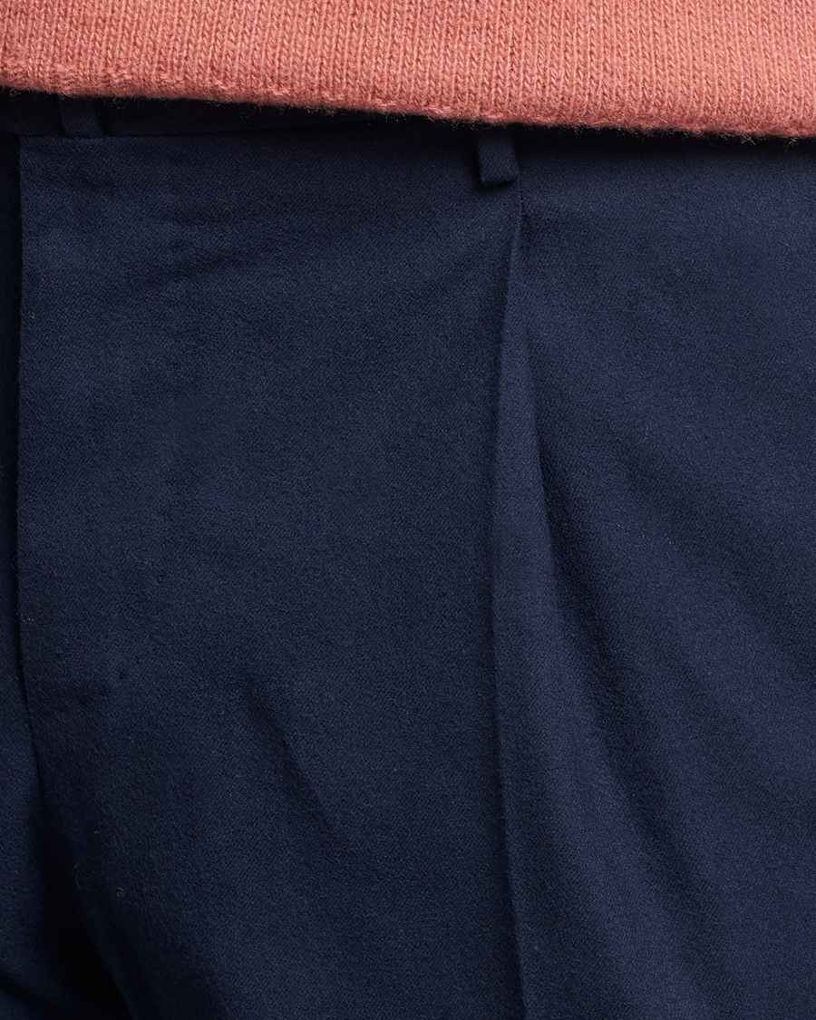 Herre | Bukser | PT01 | Slim Fit Pleated Cotton Flannel Trousers Navy