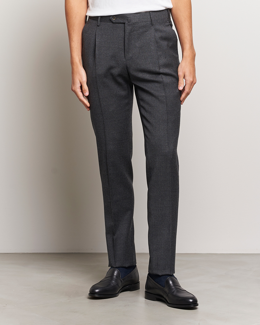 Herre | Flannelsbukser | PT01 | Slim Fit Pleated Houndstooth Trousers Medium Grey
