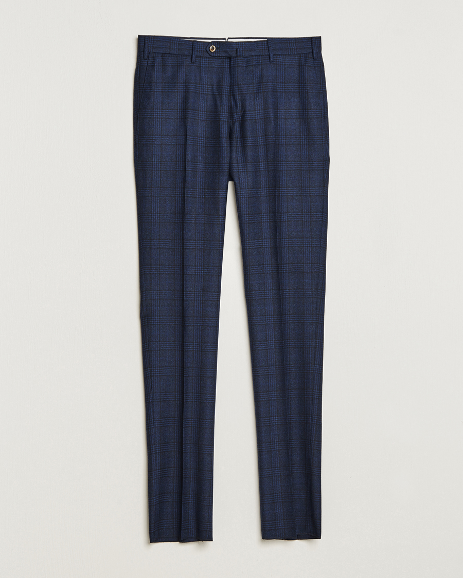 Herre | Bukser | PT01 | Slim Fit Prince Of Wales Wool Trousers Navy