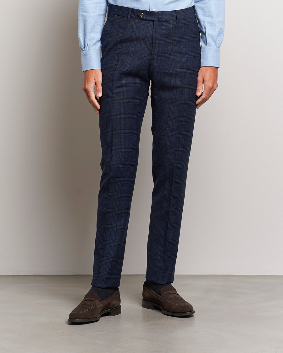 Herre | Bukser | PT01 | Slim Fit Prince Of Wales Wool Trousers Navy
