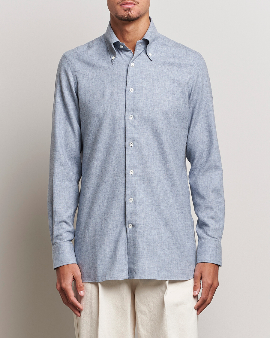 Herre | Luxury Brands | 100Hands | Cotton Button Down Flannel Shirt Grey