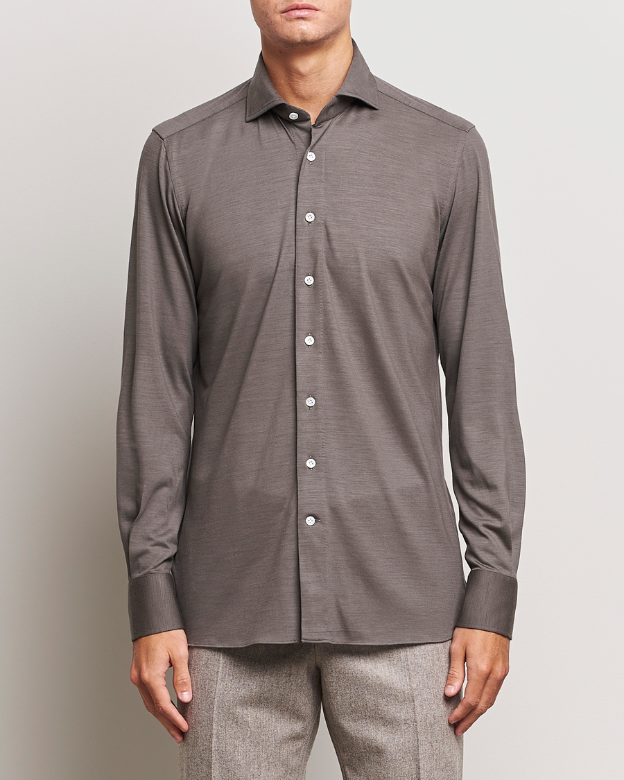 Herre | Skjorter | 100Hands | Wool Cut Away Shirt Green Grey