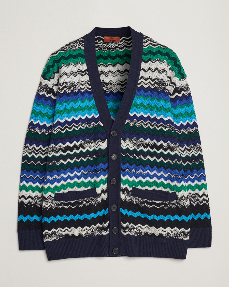 Herre | Trøjer | Missoni | Chevron Wool Cardigan Black/Blue