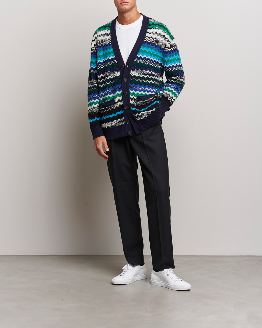 Herre | Trøjer | Missoni | Chevron Wool Cardigan Black/Blue