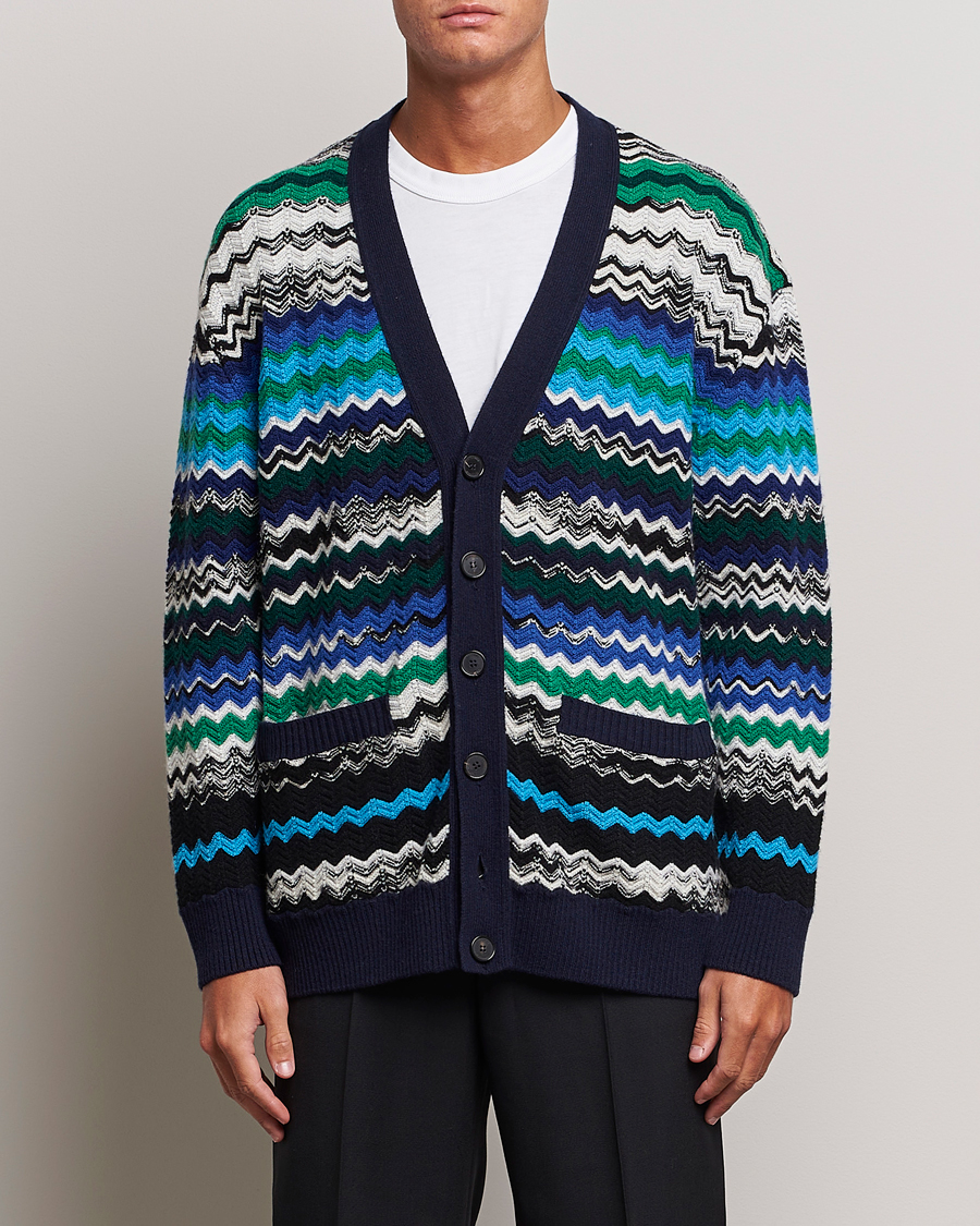 Herre | Trøjer | Missoni | Chevron Wool Cardigan Black/Blue
