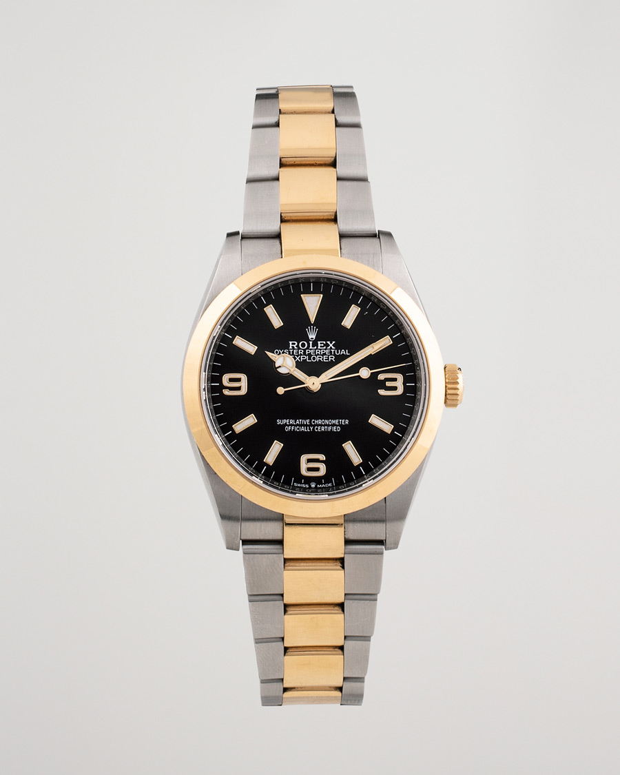Brugt: | Pre-Owned & Vintage Watches | Rolex Pre-Owned | Explorer Two Tone 124273 Steel Gold Black
