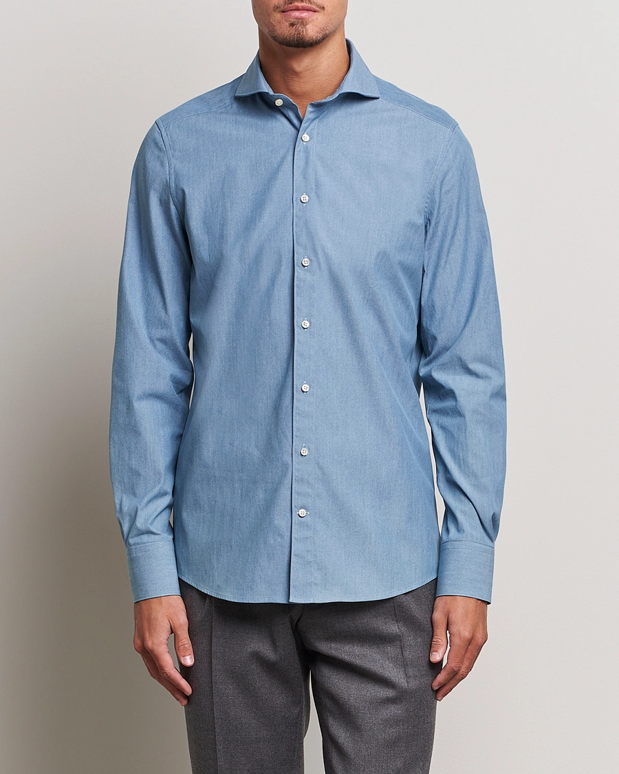 Herre |  | Stenströms | 1899 Slim Denim Poplin Shirt Indigo