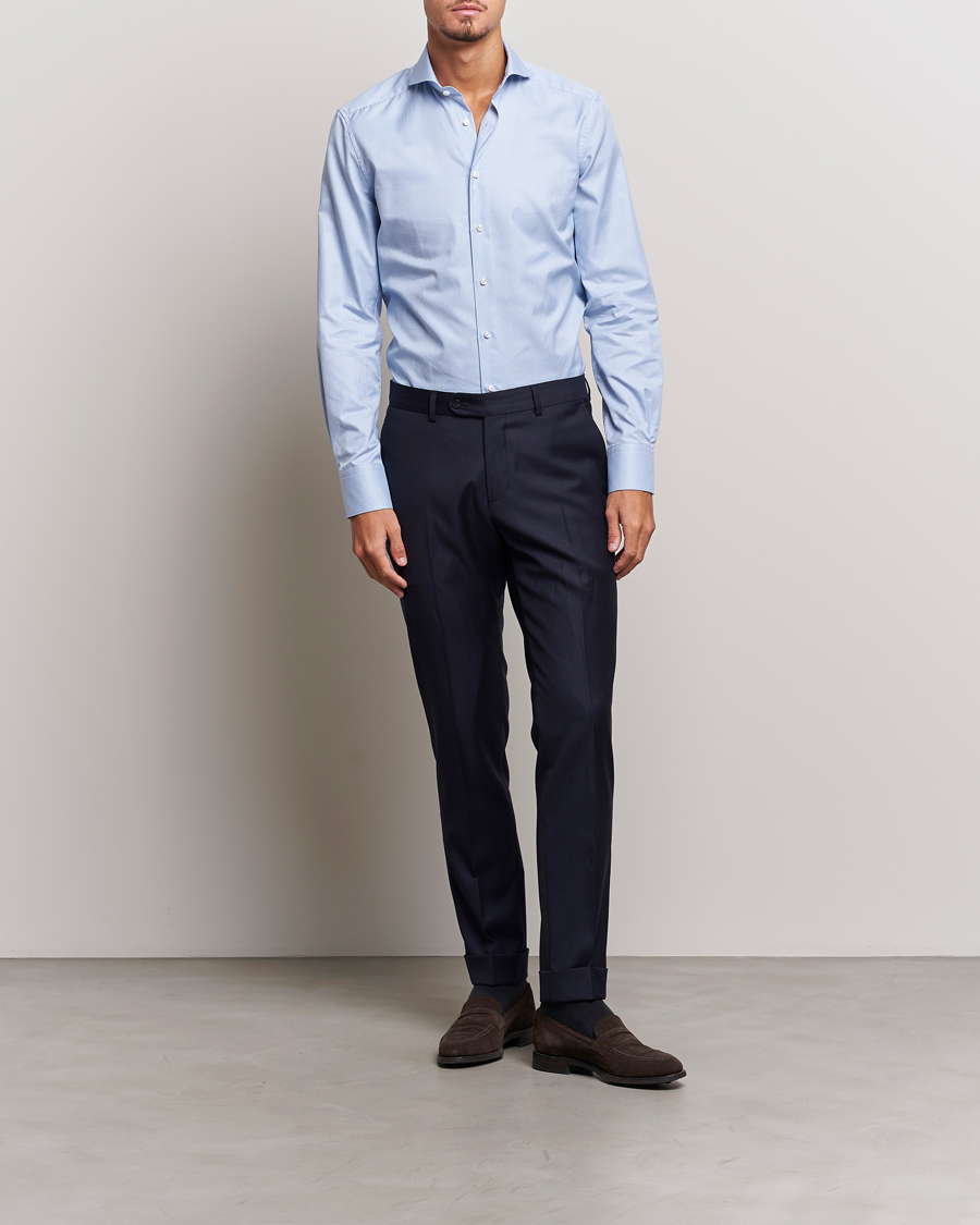 Herre | Tøj | Stenströms | 1899 Slim Supima Cotton Houndtooth Shirt Blue