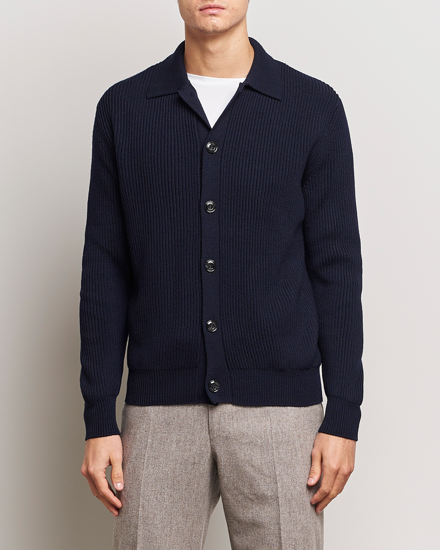 Herre | Cardigans | Altea | Rib Wool Cardigan Navy
