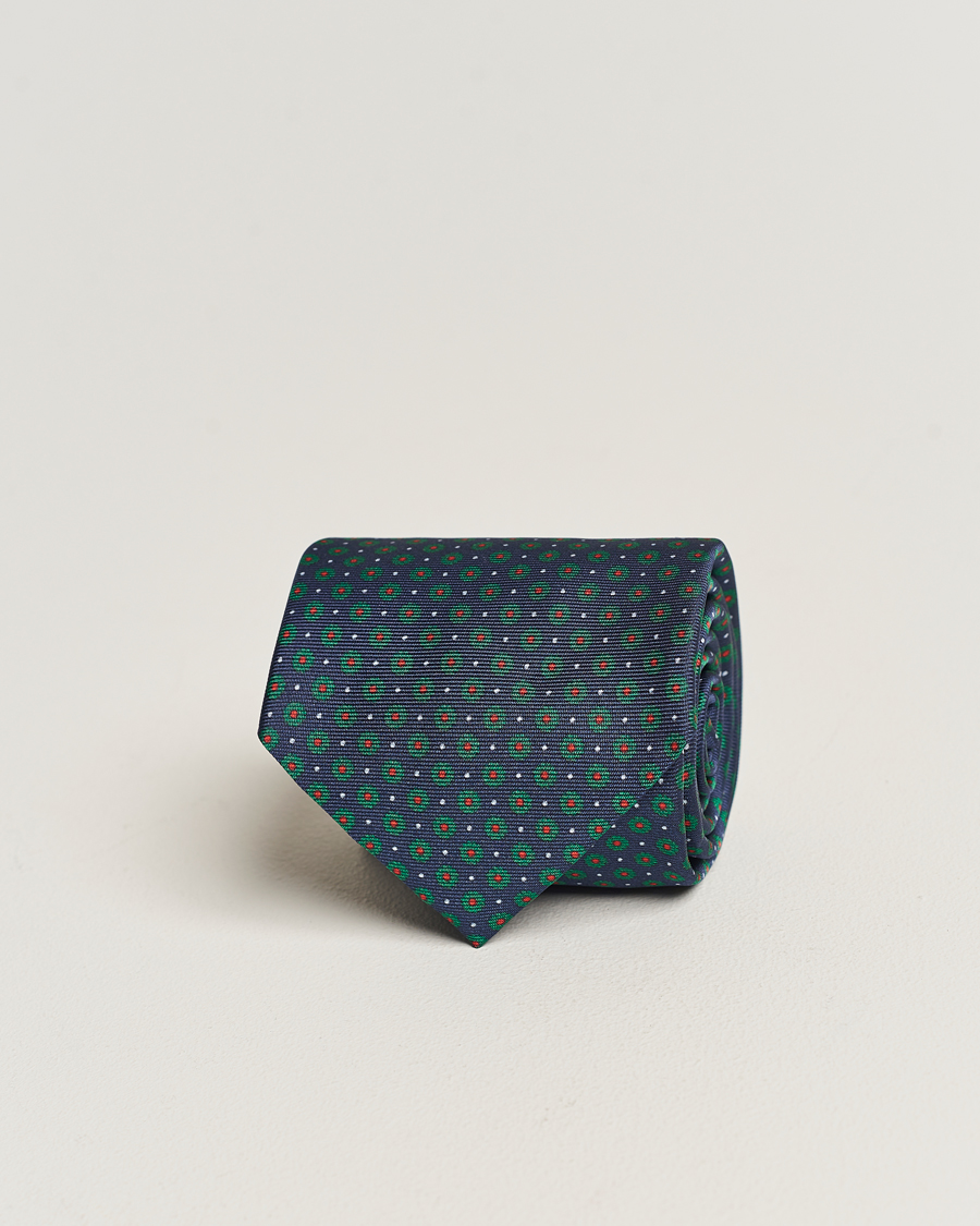Herre | Altea Printed Silk Tie Navy/Green | Altea | Printed Silk Tie Navy/Green