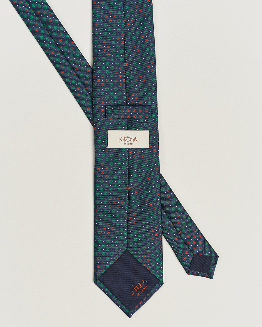 Herre | Altea Printed Silk Tie Navy/Green | Altea | Printed Silk Tie Navy/Green