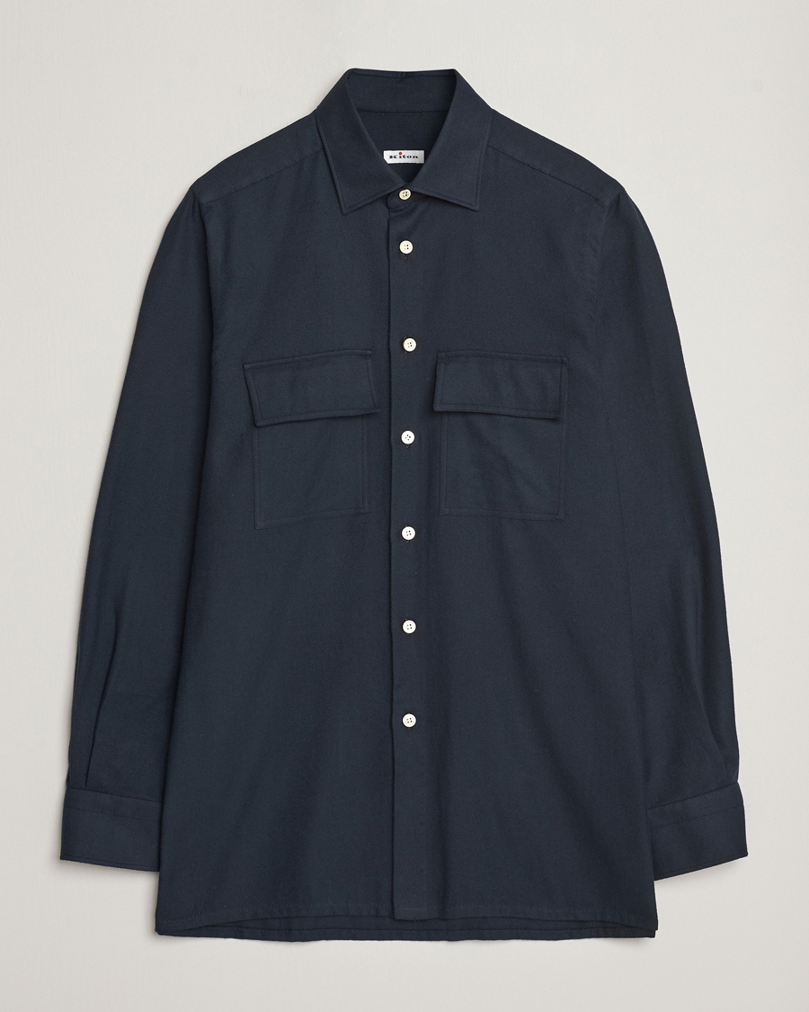 Herre | Skjorter | Kiton | Herringbone Flannel Overshirt Midnight