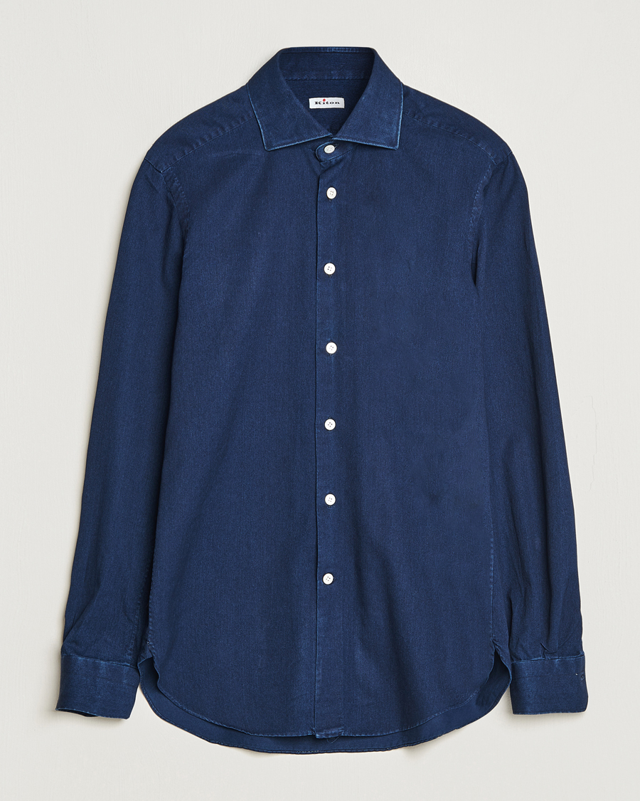 Herre | Skjorter | Kiton | Slim Fit Denim Shirt Dark Blue Wash
