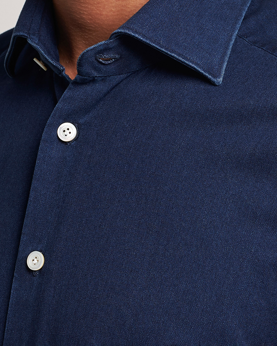 Herre | Skjorter | Kiton | Slim Fit Denim Shirt Dark Blue Wash
