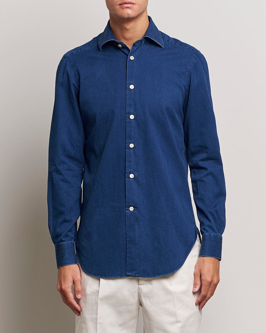 Herre | Skjorter | Kiton | Slim Fit Denim Shirt Medium Blue Wash