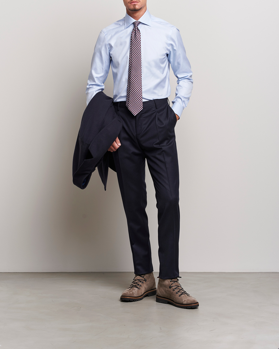 Herre | Skjorter | Kiton | Slim Fit Royal Oxford Shirt Light Blue