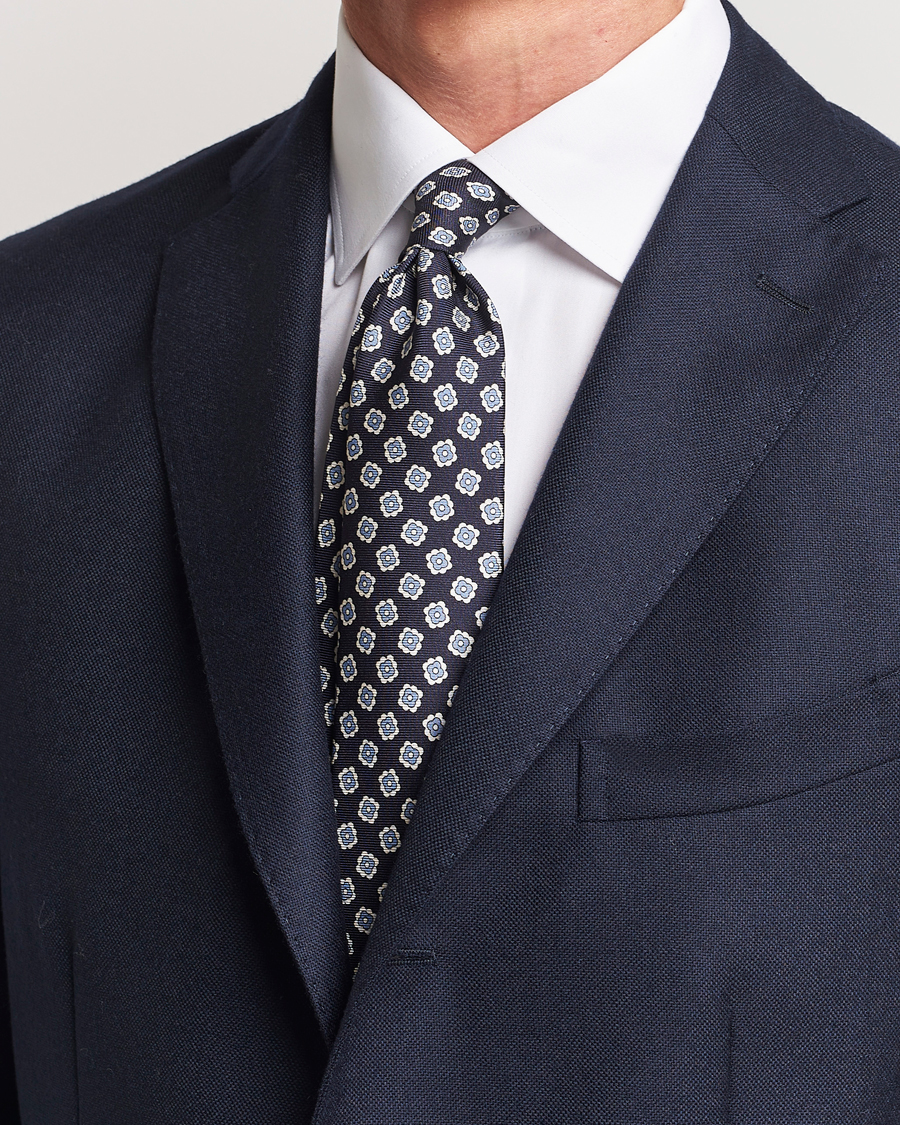 Herre | Kiton | Kiton | Flower Print Silk Tie Navy