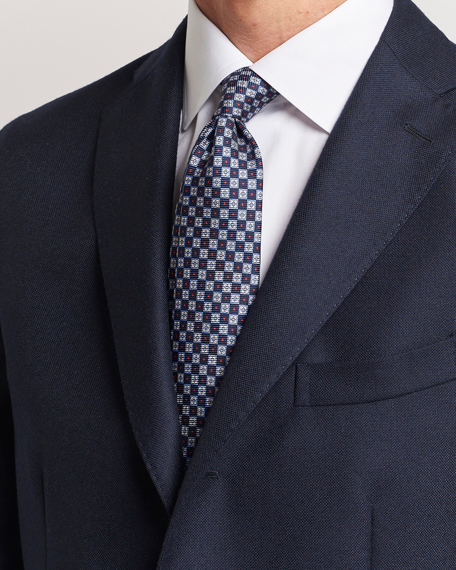 Herre |  | Kiton | Micro Print Silk Tie Navy