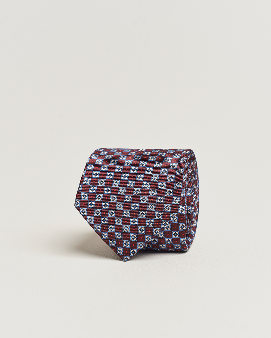 Herre | Kiton Micro Print Silk Tie Burgundy | Kiton | Micro Print Silk Tie Burgundy