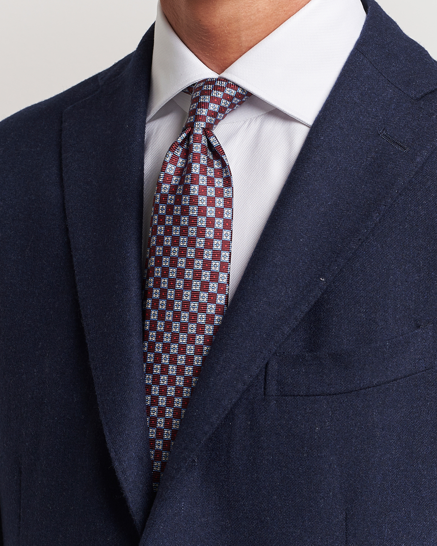 Herre | Kiton Micro Print Silk Tie Burgundy | Kiton | Micro Print Silk Tie Burgundy