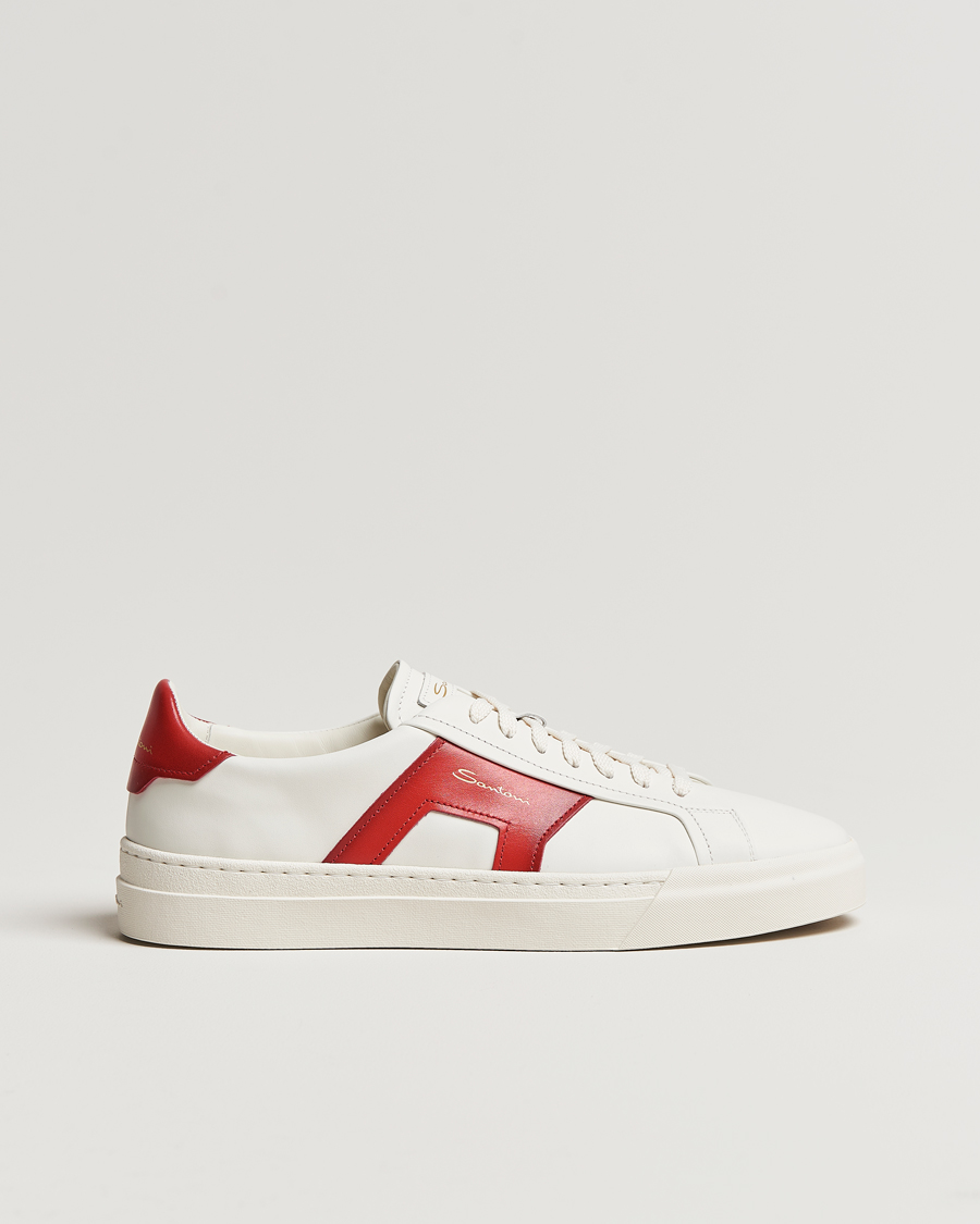 Herre | Santoni Double Buckle Sneakers White/Red | Santoni | Double Buckle Sneakers White/Red