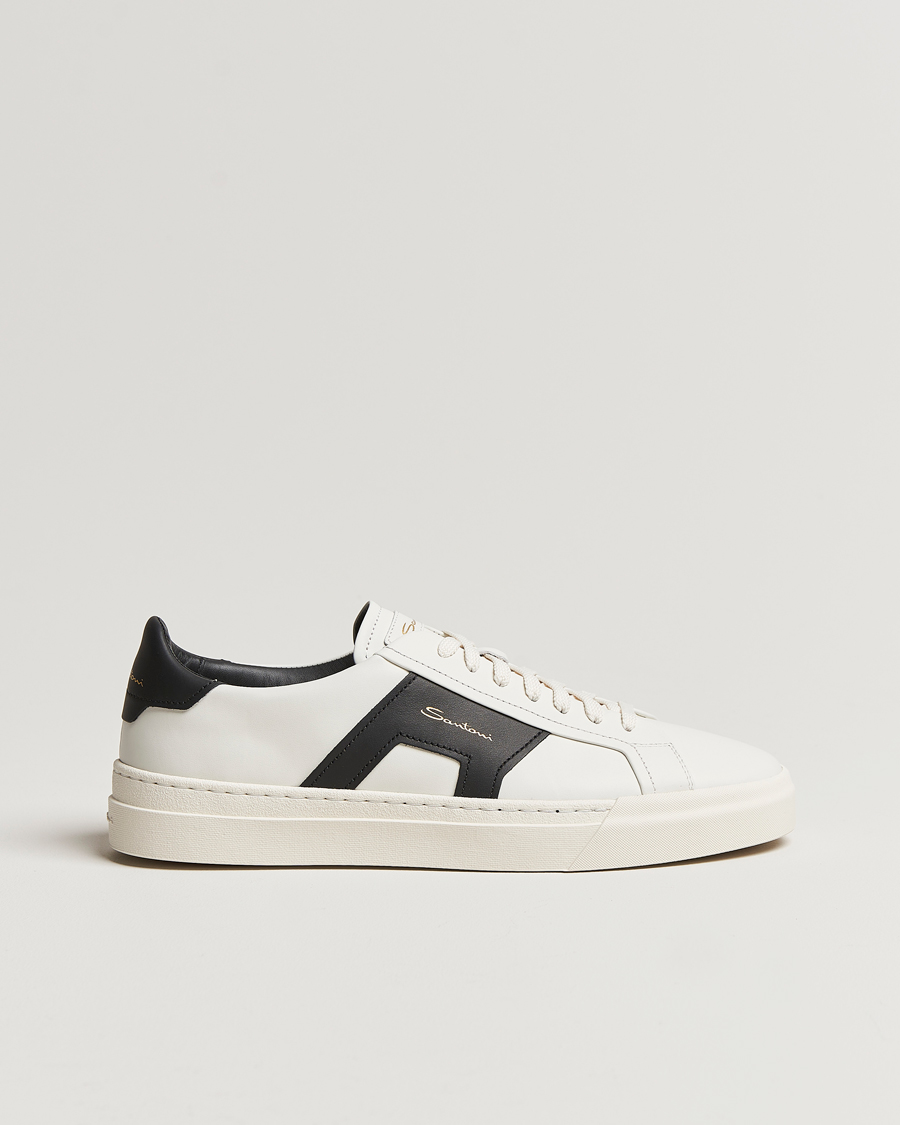 Herre | Santoni Double Buckle Sneakers White/Black | Santoni | Double Buckle Sneakers White/Black