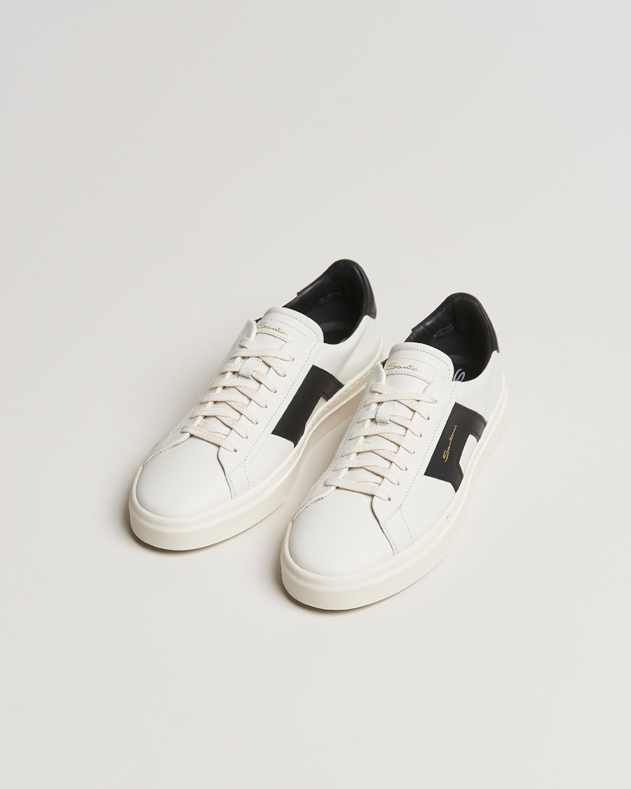 Herre | Santoni Double Buckle Sneakers White/Black | Santoni | Double Buckle Sneakers White/Black