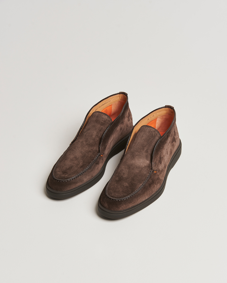 Herre |  | Santoni | Open Chukka Boots Dark Brown Suede