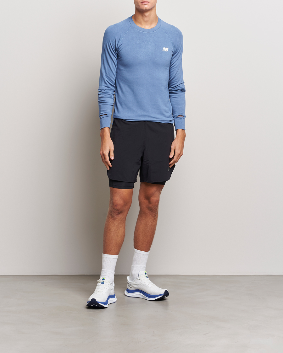 Herre | T-Shirts | New Balance | Running Q Speed Jacquard Long Sleeve T-Shirt Mercury Blue