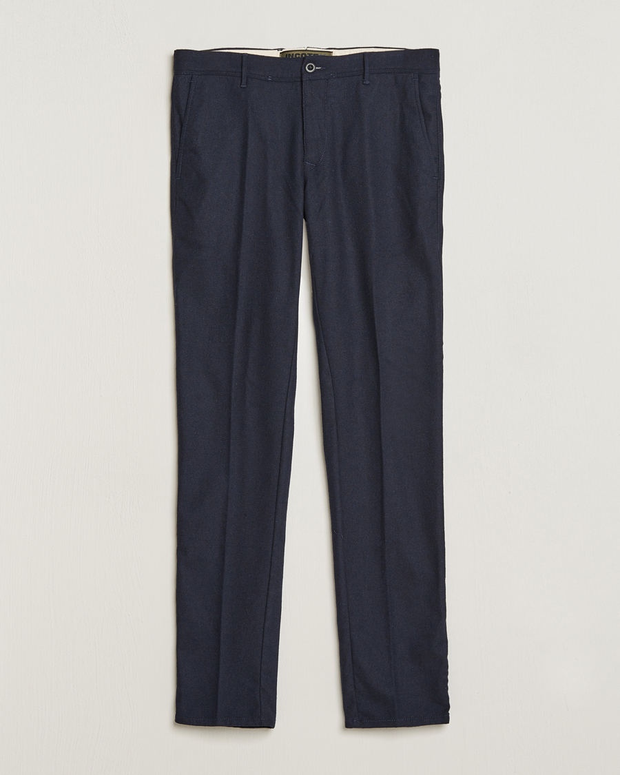 Herre | Bukser | Incotex | Slim Fit Washed Flannel Stretch Slacks Navy