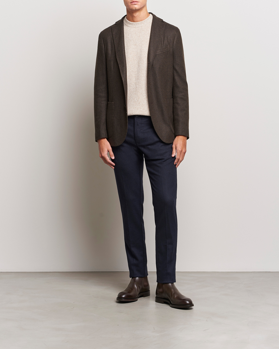 Herre | Bukser | Incotex | Slim Fit Washed Flannel Stretch Slacks Navy