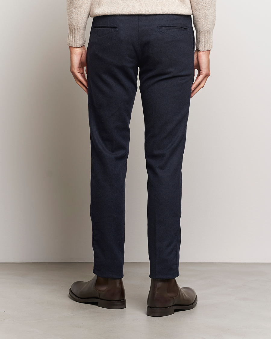 Herre | Bukser | Incotex | Slim Fit Washed Flannel Stretch Slacks Navy