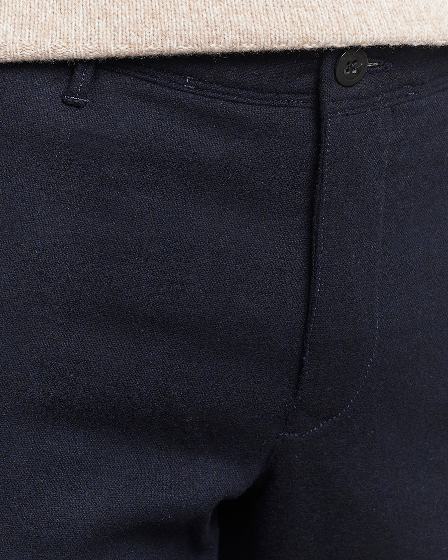 Herre | Bukser | Incotex | Slim Fit Washed Flannel Stretch Slacks Navy