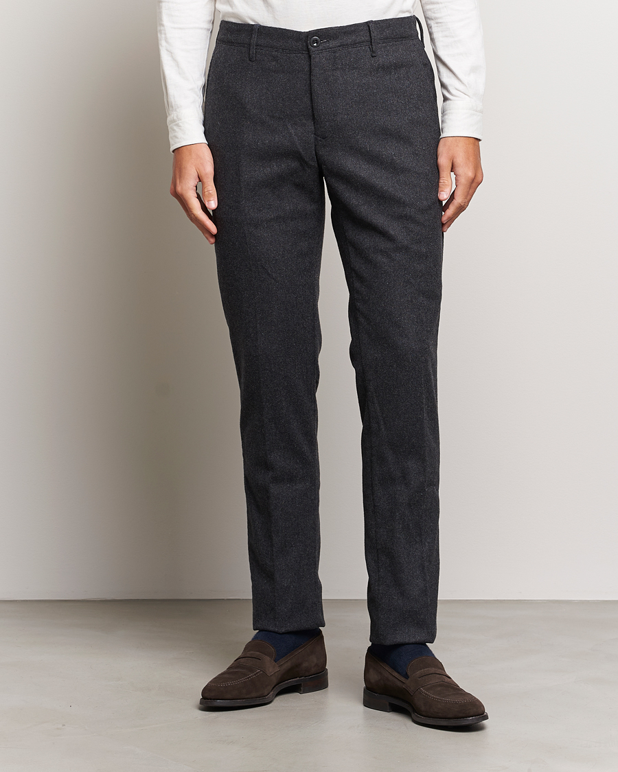 Herre | Bukser | Incotex | Slim Fit Washed Flannel Stretch Slacks Dark Grey