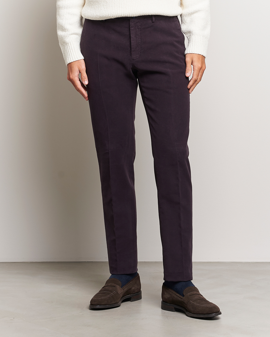 Herre | Chinos | Incotex | Slim Fit Luxury Moleskine Trousers Burgundy