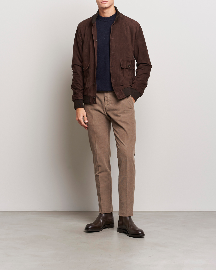 Herre | Bukser | Incotex | Slim Fit Soft Corduroy Trousers Taupe