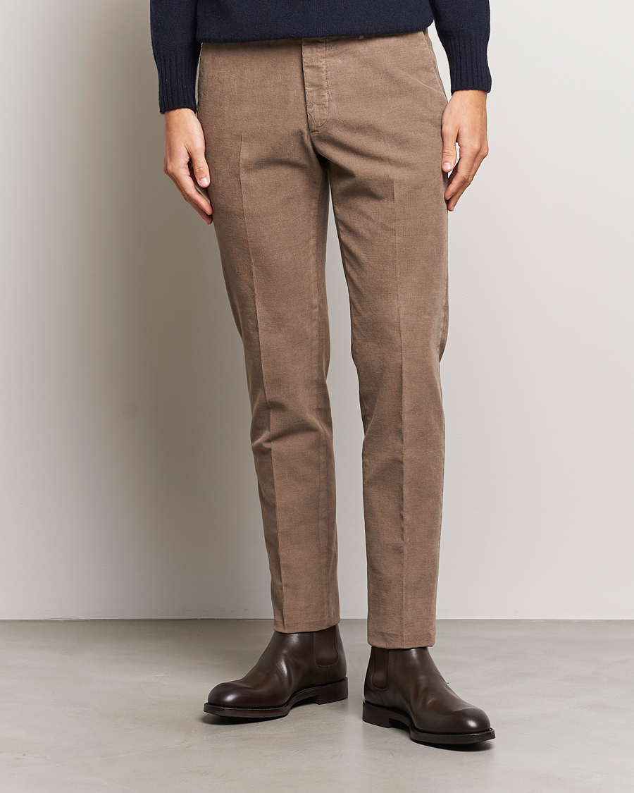 Herre | Fløjlsbukser | Incotex | Slim Fit Soft Corduroy Trousers Taupe