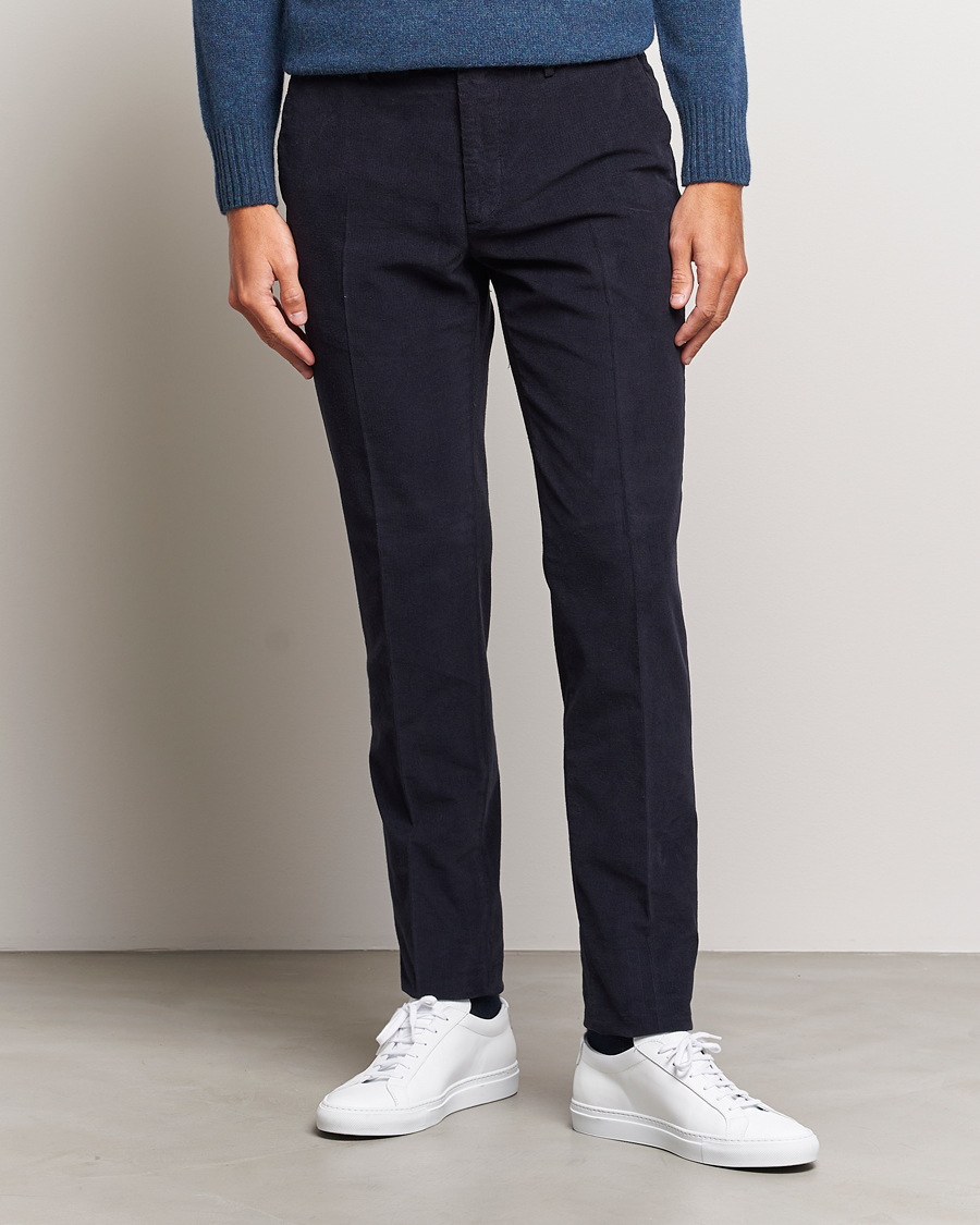 Herre | Fløjlsbukser | Incotex | Slim Fit Soft Corduroy Trousers Navy