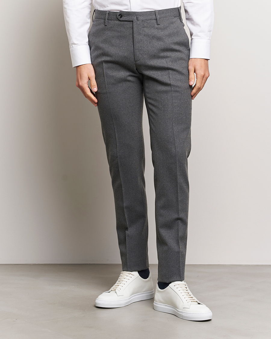 Herre | Italian Department | Incotex | Slim Fit Washable Flannel Trousers Grey Melange