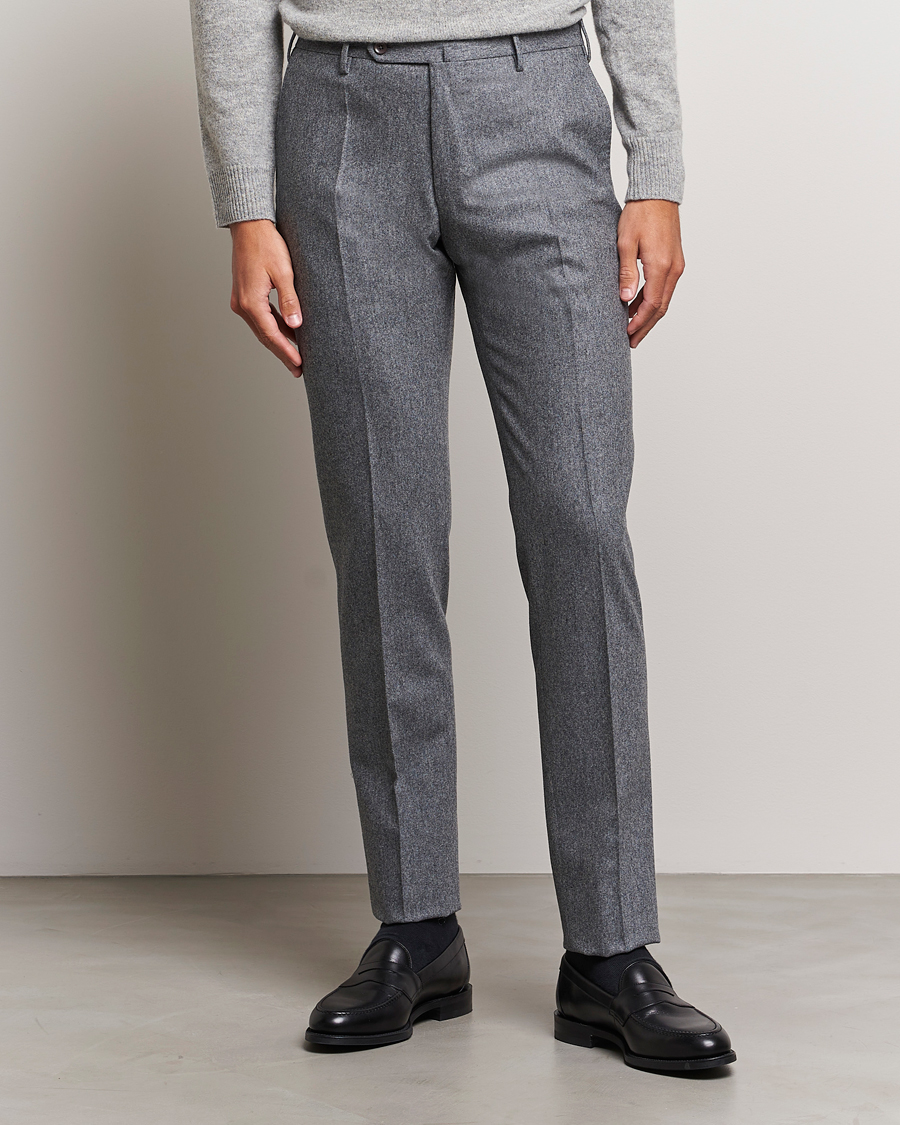 Herre | Flannelsbukser | Incotex | Slim Fit Carded Flannel Trousers Grey Melange