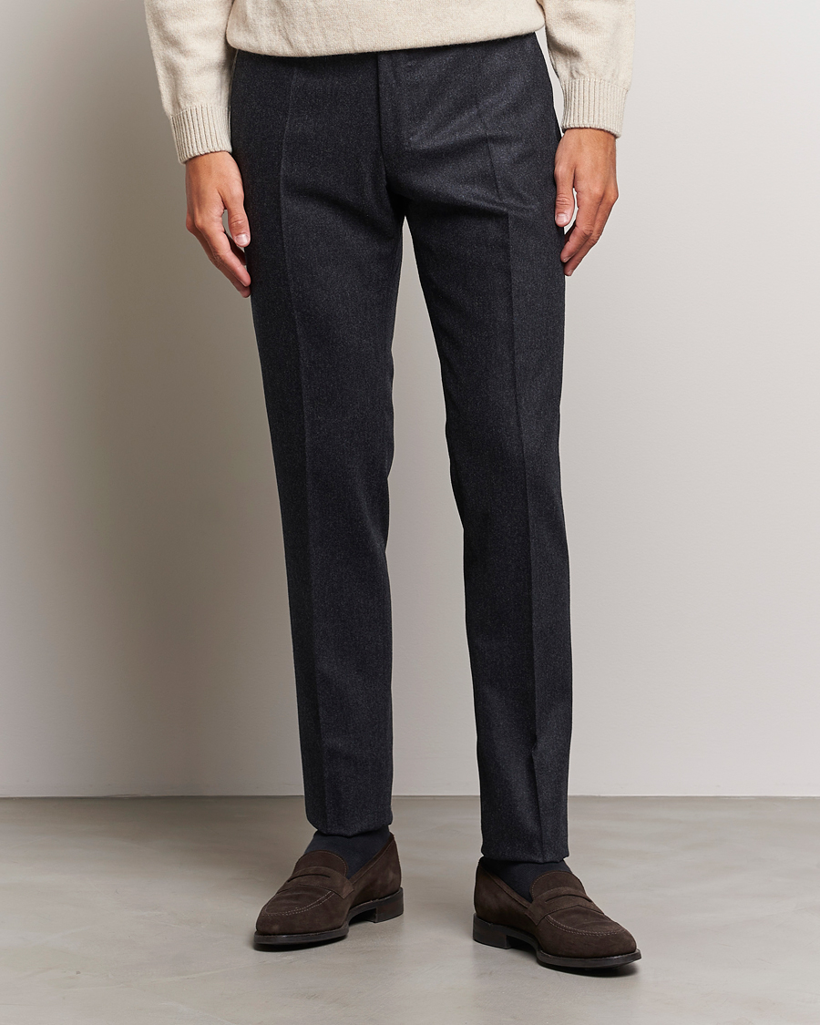 Herre | Flannelsbukser | Incotex | Slim Fit Carded Flannel Trousers Dark Grey