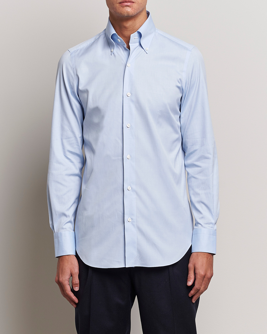 Herre | Skjorter | Finamore Napoli | Milano Slim Oxford Button Down Shirt Light Blue