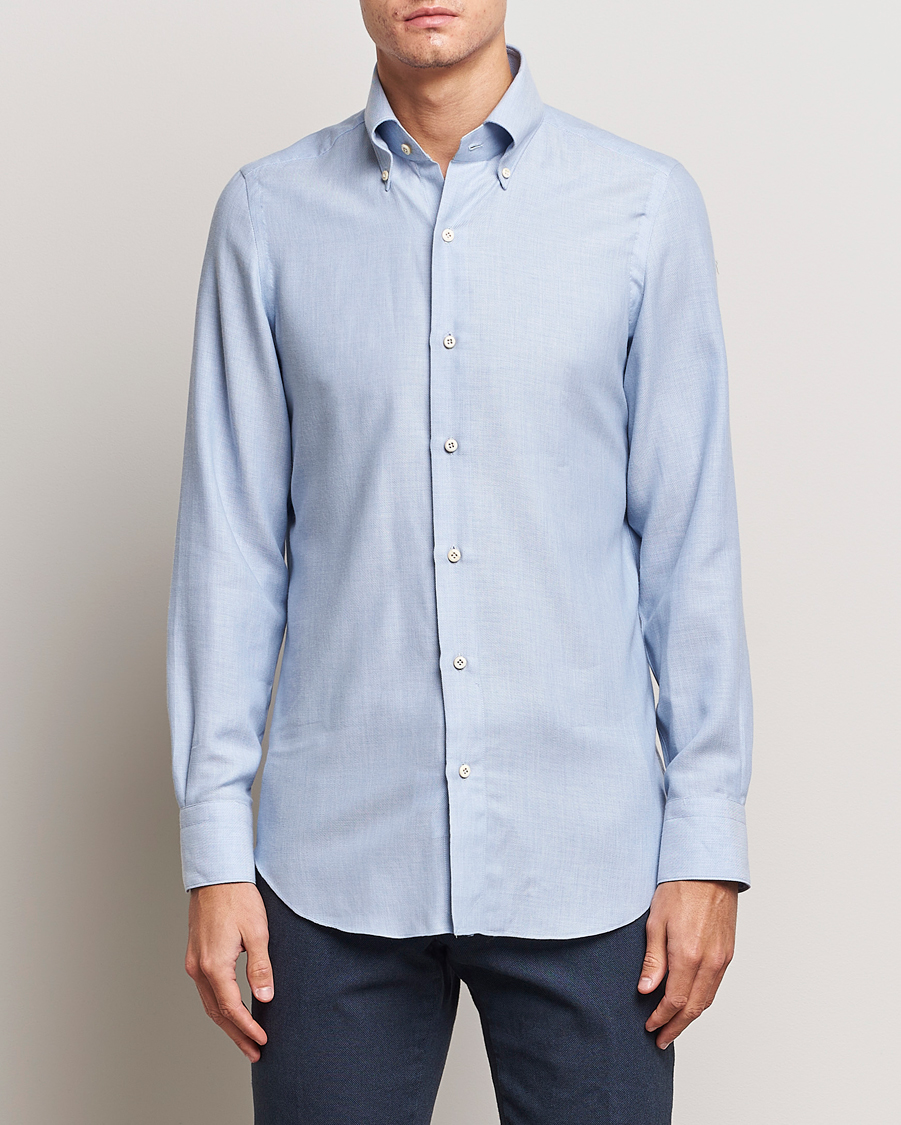 Herre | Skjorter | Finamore Napoli | Milano Slim Cashmere BD Shirt Light Blue
