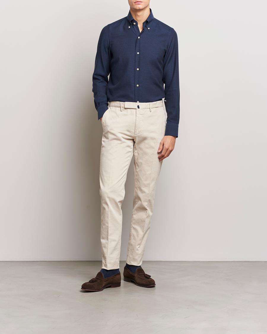 Herre | Skjorter | Finamore Napoli | Milano Slim Cashmere BD Shirt Navy