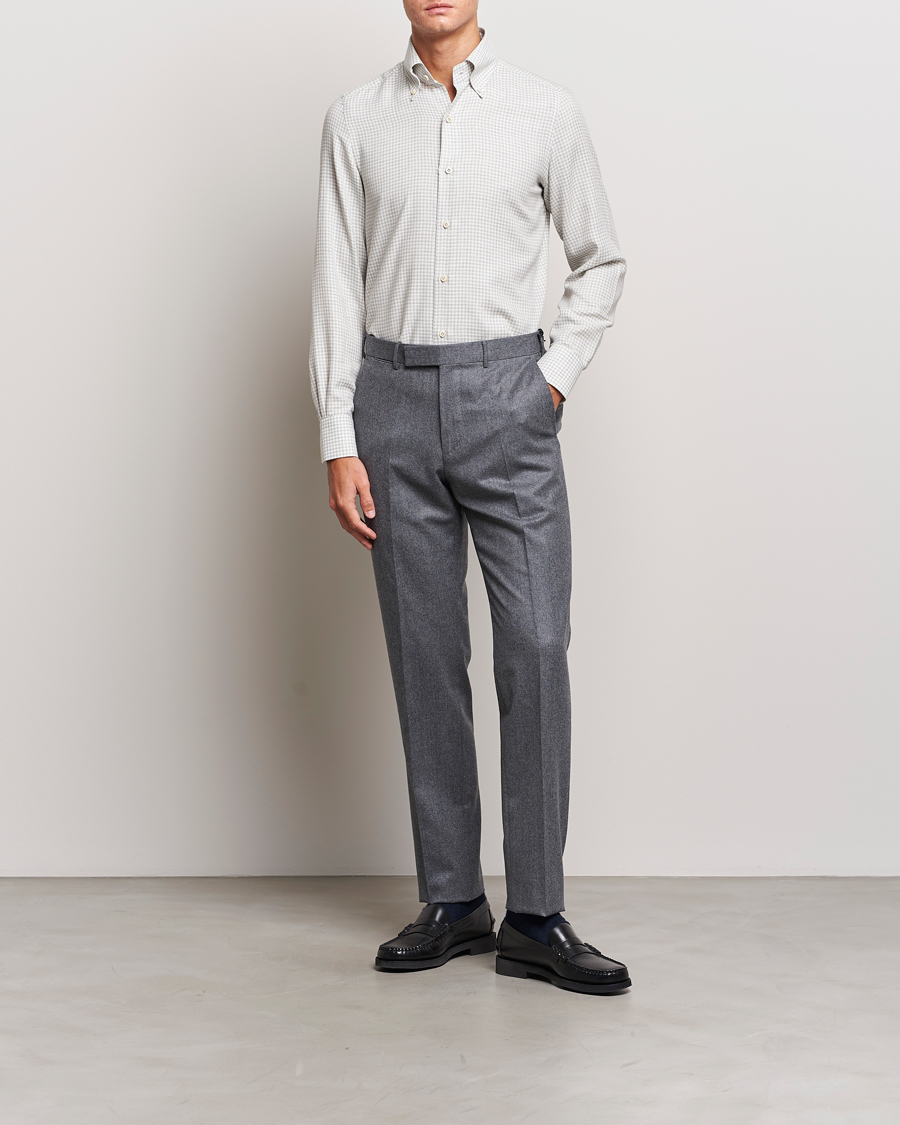 Herre | Skjorter | Finamore Napoli | Milano Slim Cashmere BD Shirt Light Grey