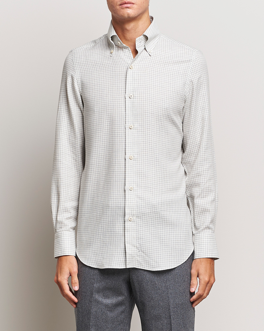 Herre |  | Finamore Napoli | Milano Slim Cashmere BD Shirt Light Grey
