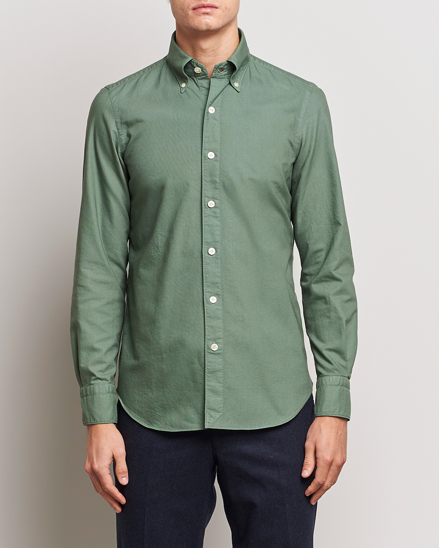 Herre | Skjorter | Finamore Napoli | Tokyo Slim Oxford Button Down Shirt Olive