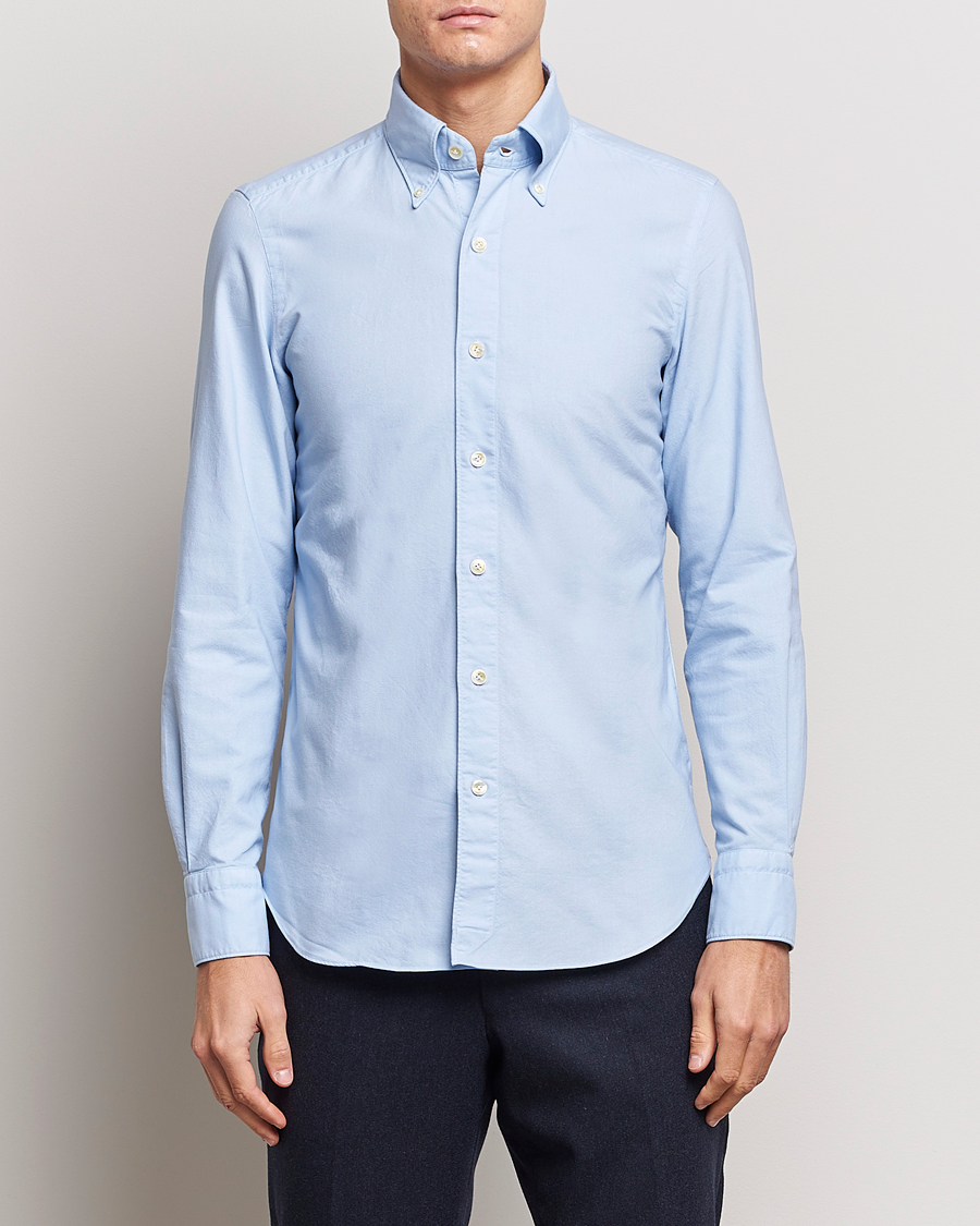 Herre | Skjorter | Finamore Napoli | Tokyo Slim Oxford Button Down Shirt Light Blue