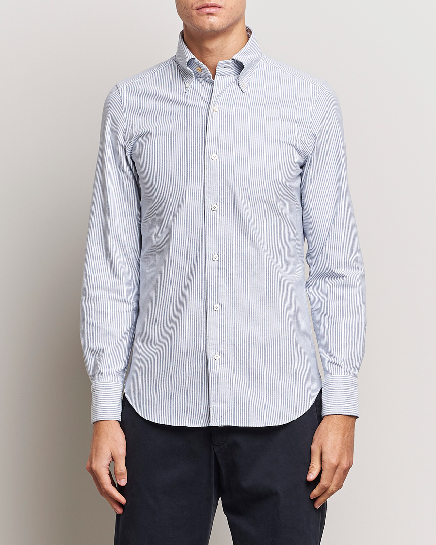 Herre |  | Finamore Napoli | Tokyo Slim Oxford Button Down Shirt Blue Stripe